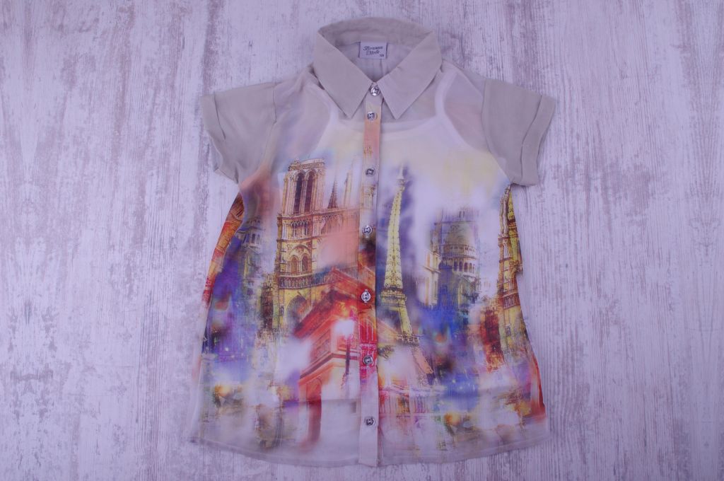Chiffon shirt with sewn jersey