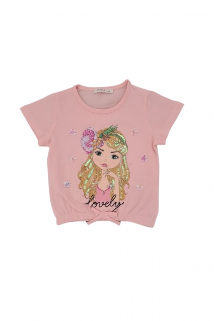 Girl short sleeve set with picture and sequins