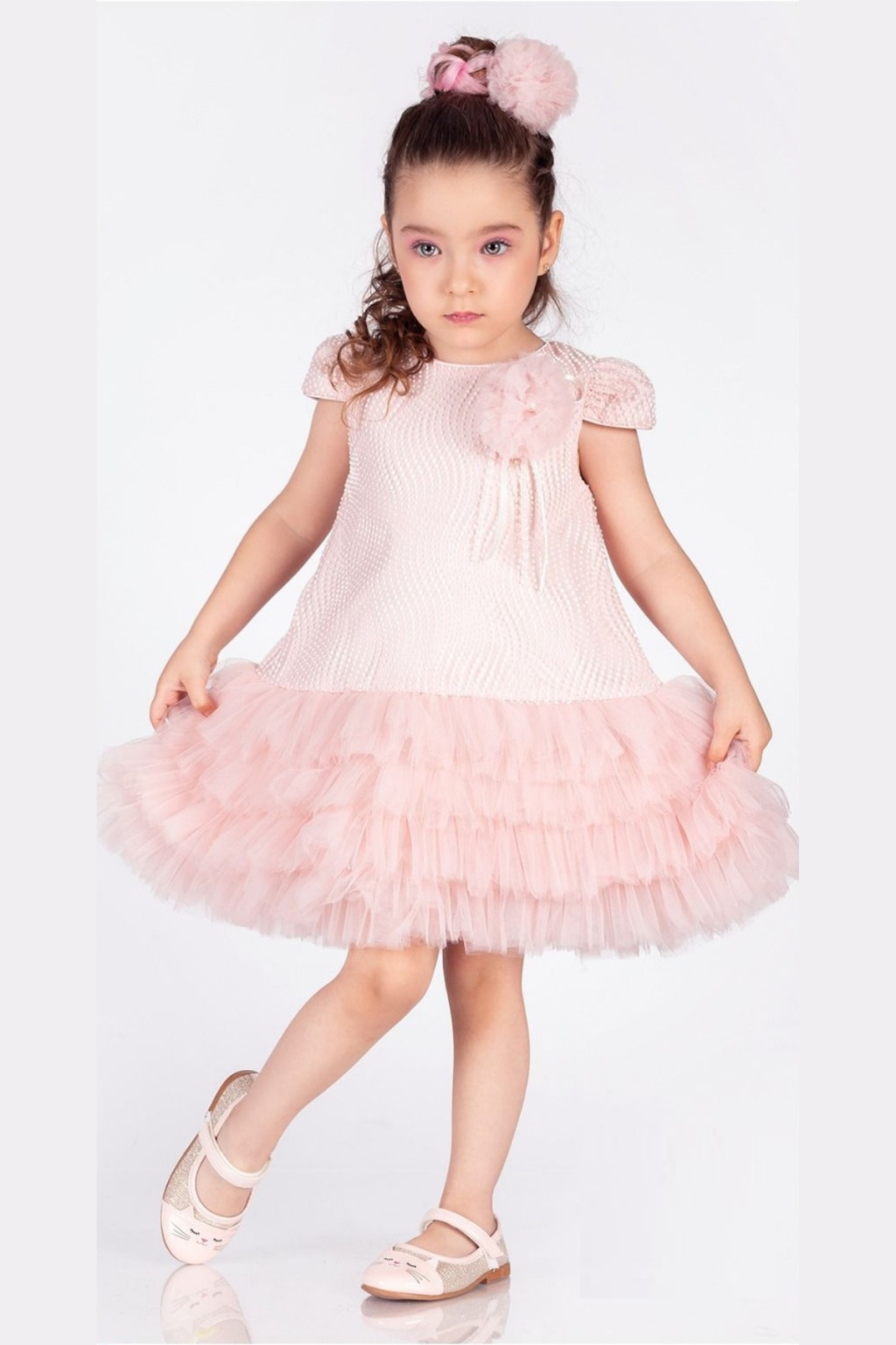 Short sleeve formal dress with hairpin