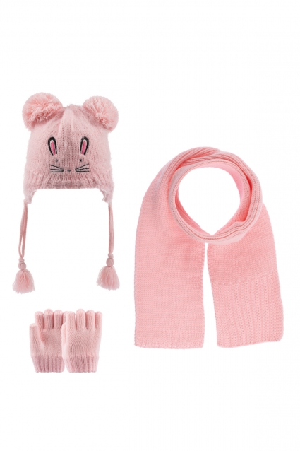 Girl`s hat, scarf and gloves set