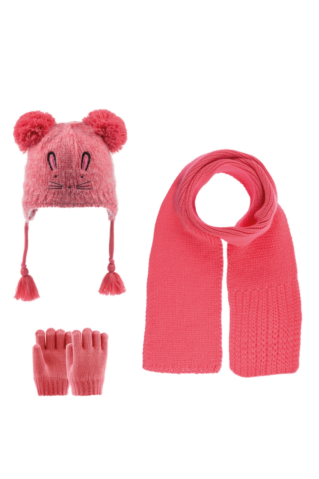 Girl`s hat, scarf and gloves set