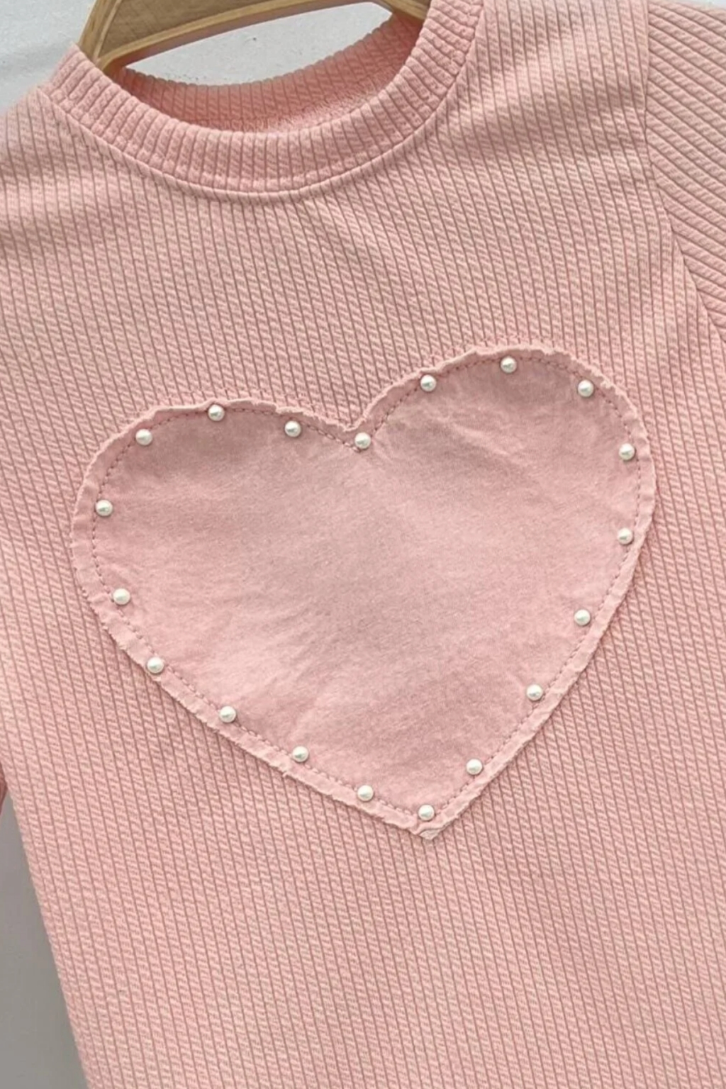 Детска блуза момиче дълъг ръкав с мече, розов цвят