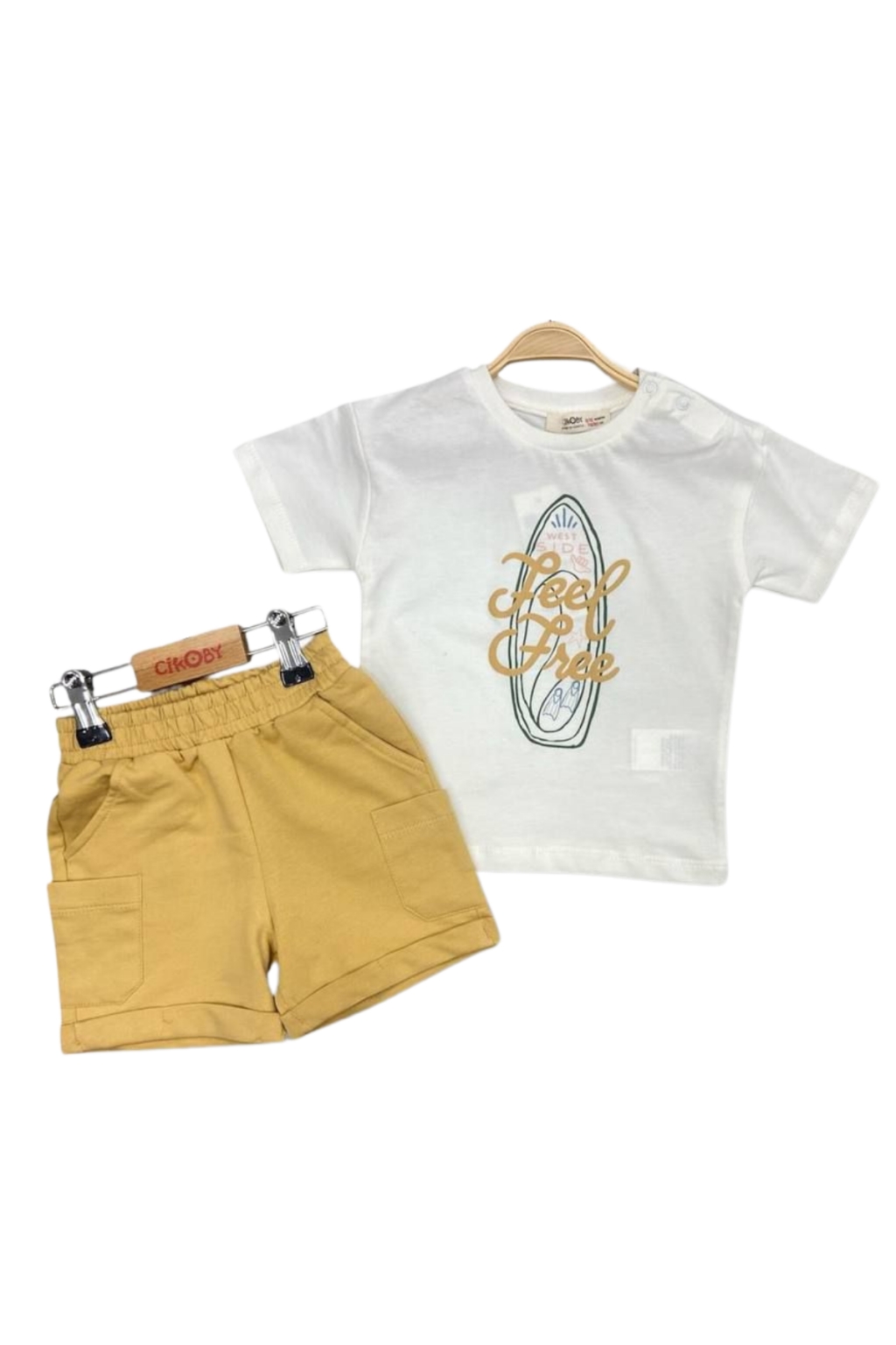 Children`s kit for boy short sleeve, yellow color