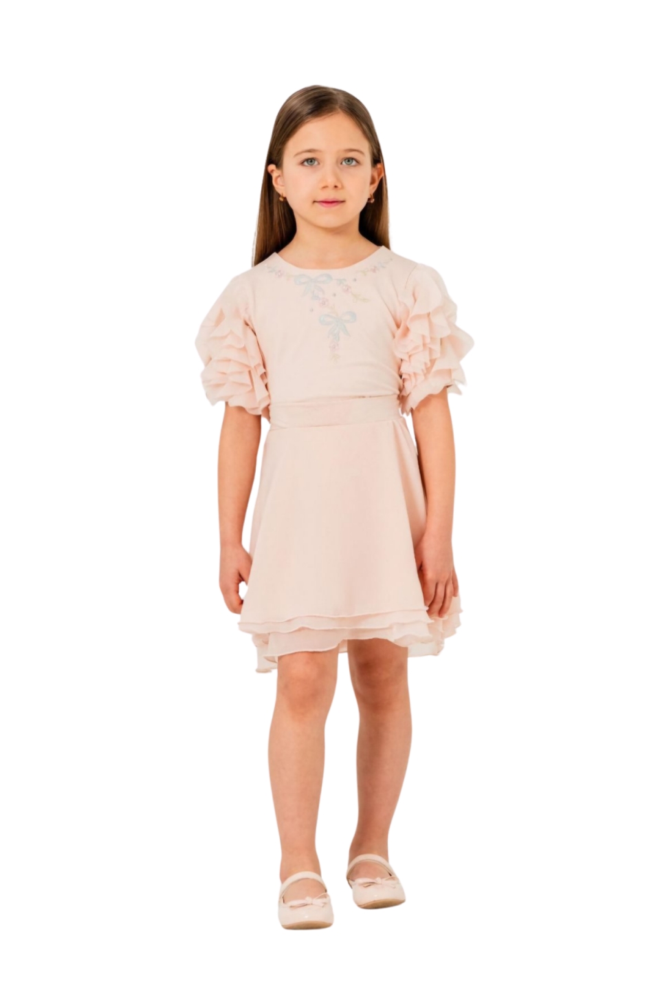 Children`s kit for a short sleeve girl, pink color