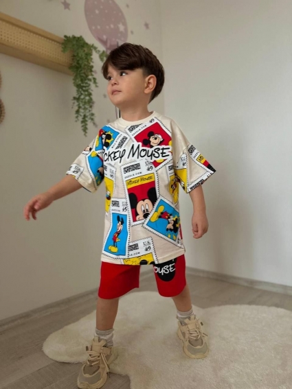 Children`s kit for boy mickey mouse, red color