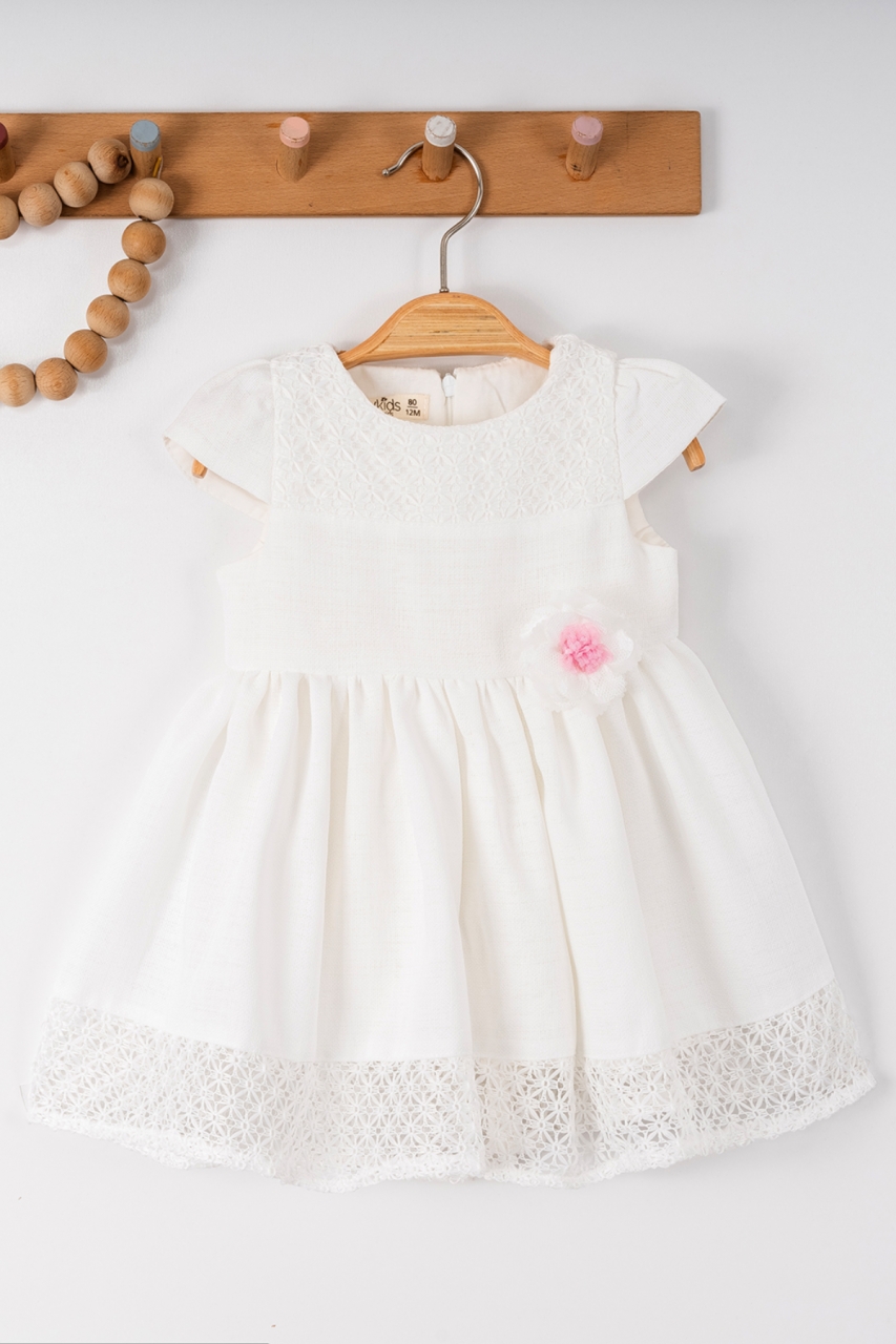 Formal short -sleeved dress with hair strap, white