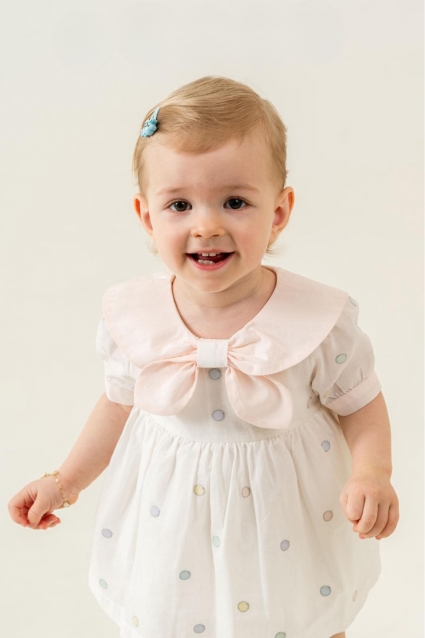 Baby dress with short sleeves and panties, white color