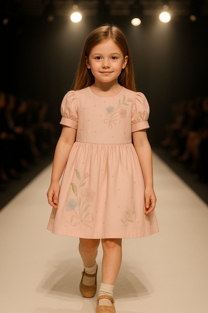 Short sleeve children`s dress, pink color