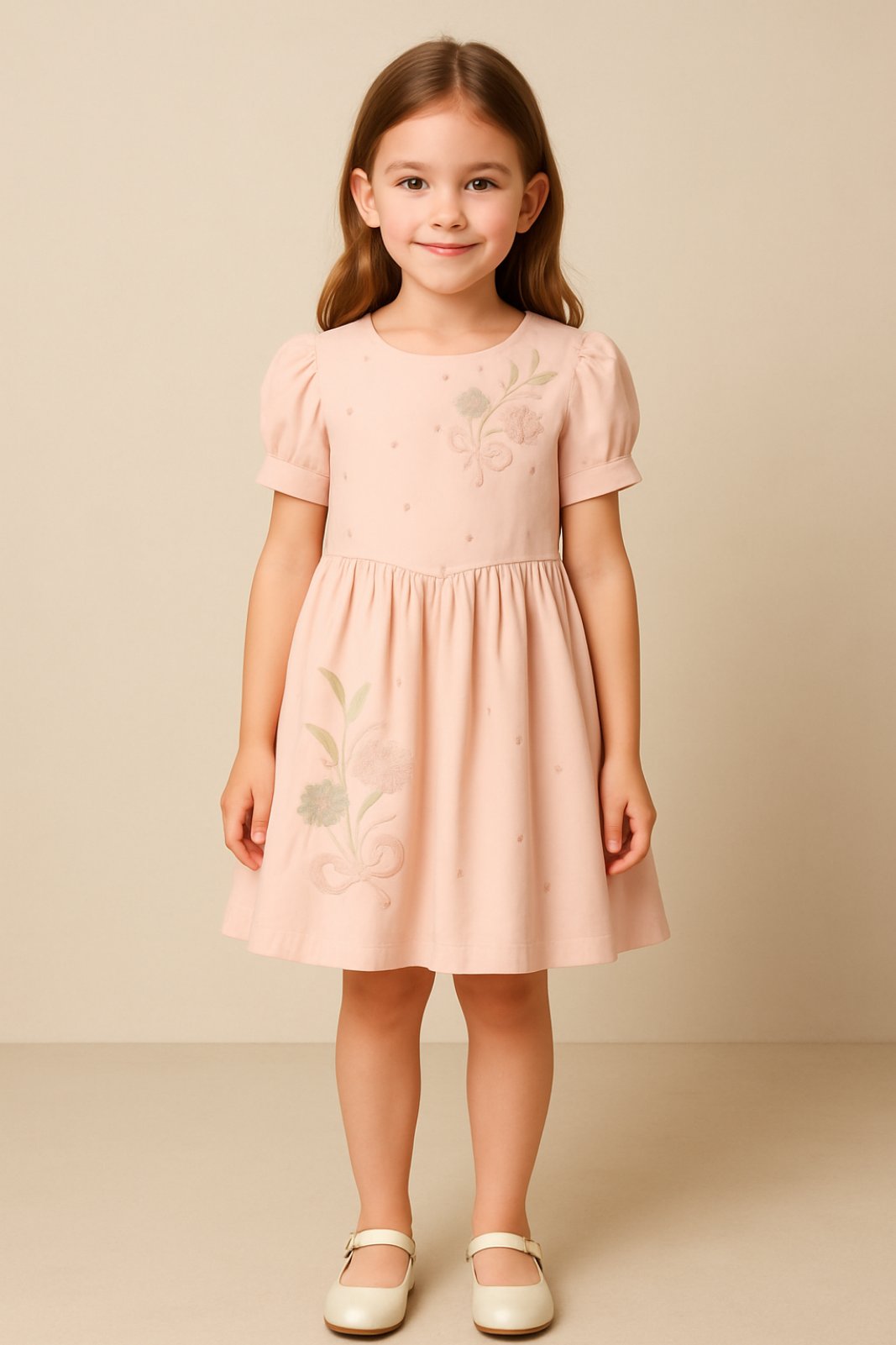 Short sleeve children`s dress, pink color