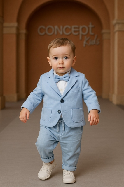Kids kit for a boy of 4 parts with bodysuits, blue color