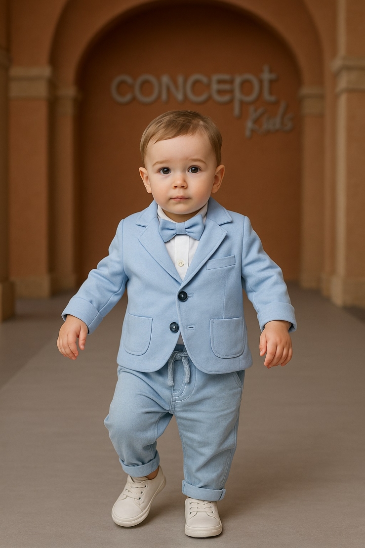 Kids kit for a boy of 4 parts with bodysuits, blue color