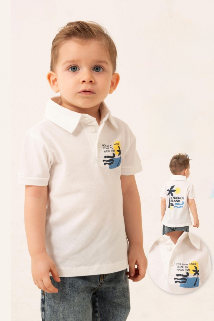 Children`s t -shirt for a boy with a collar, color ecru
