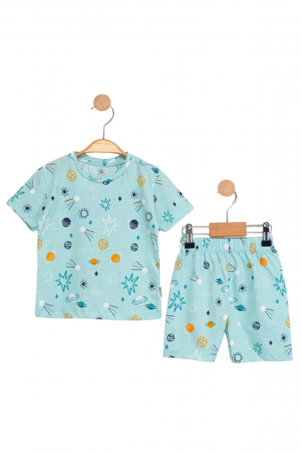 Baby pajamas for a short -sleeved boy, blue color