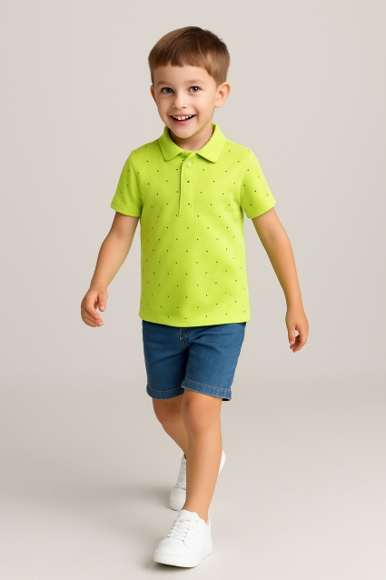 Un tricou pentru bebeluși pentru un guler de băieți, culoare verde