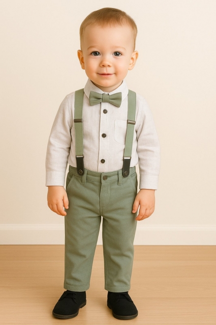 Children`s official set for a long -sleeved boy, green color