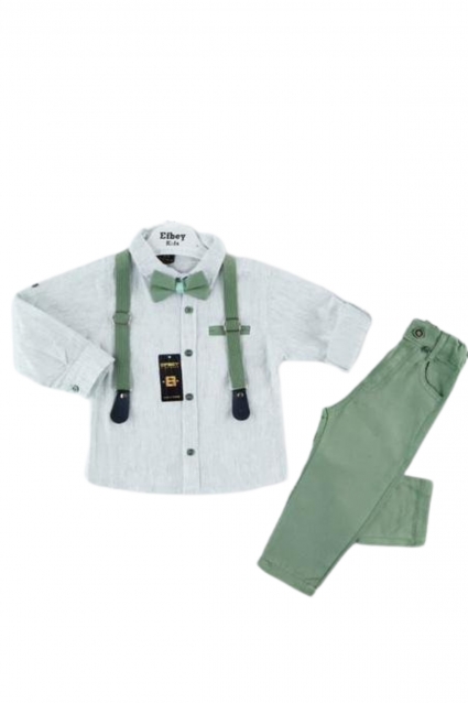 Children`s official set for a long -sleeved boy, green color
