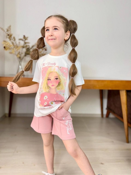 Children`s kit for a short sleeve girl, pink color