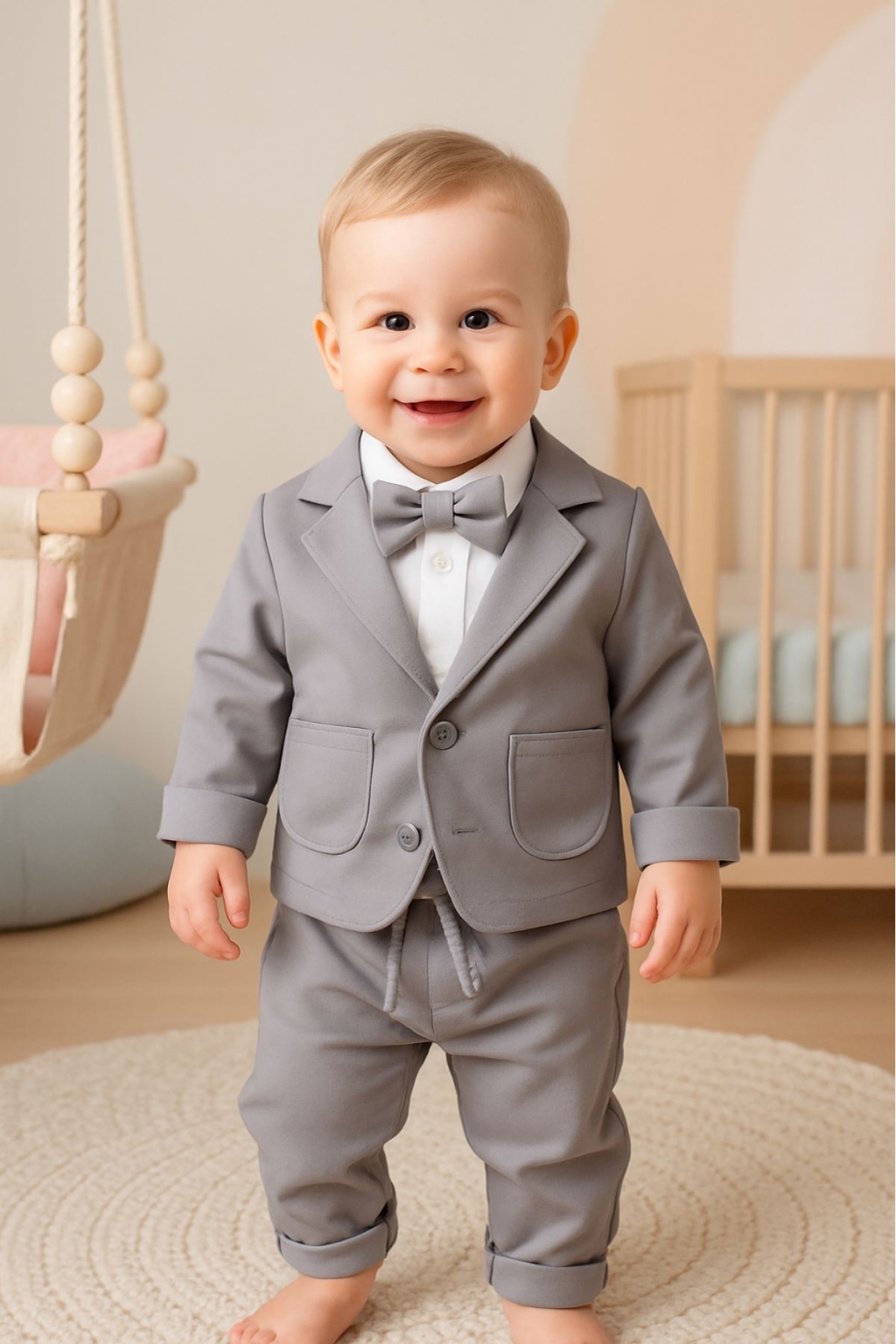 Kids kit for a boy of 4 parts with bodysuits, gray