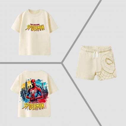 Children`s kit for a short -sleeved boy, beige
