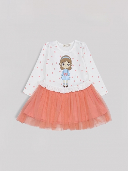 Long sleeve children`s dress, light pink color