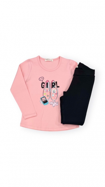 Children`s kit for a girl with a long sleeve, pink color