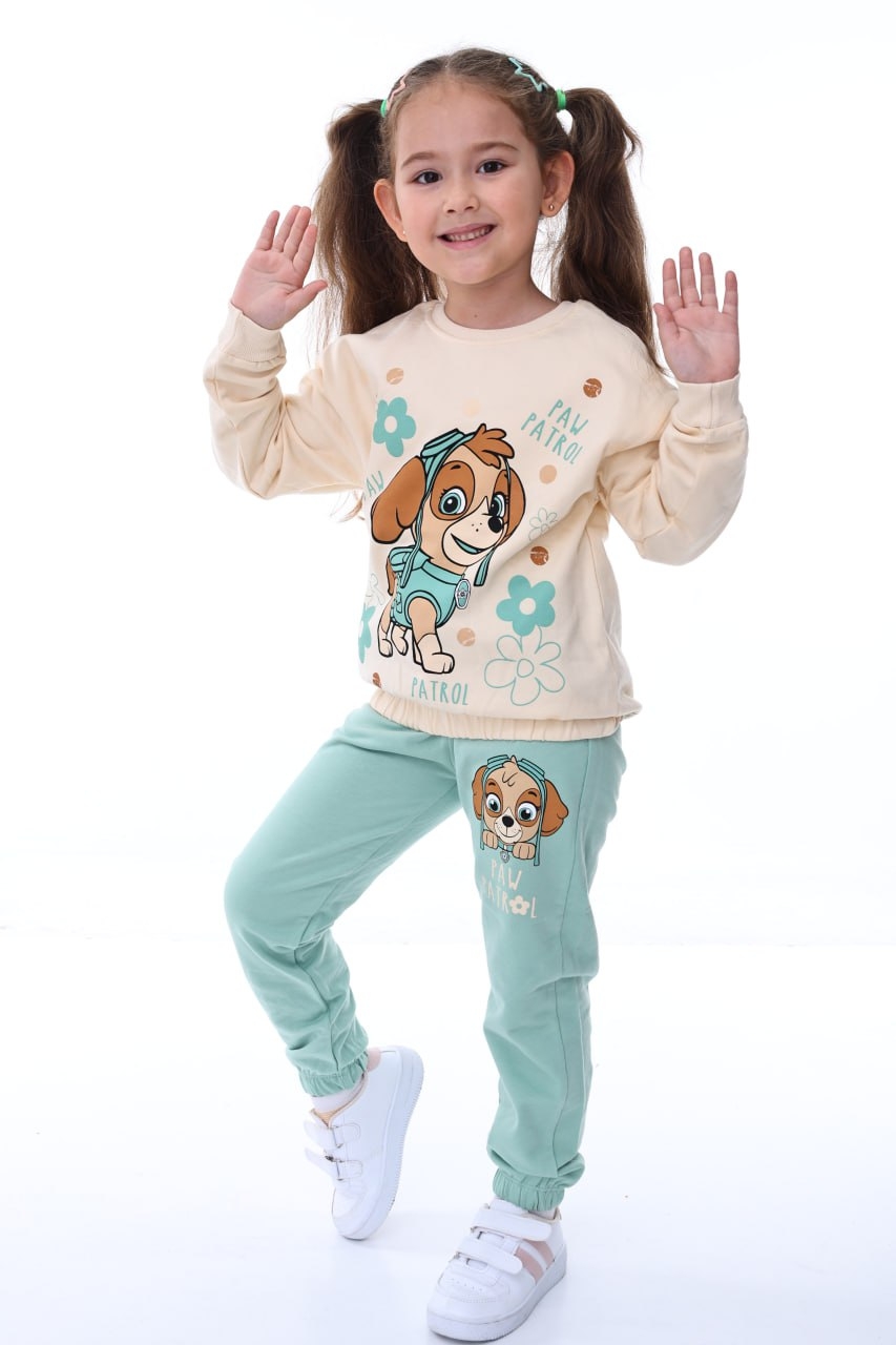 Children`s kit for a girl with a long sleeve, green color