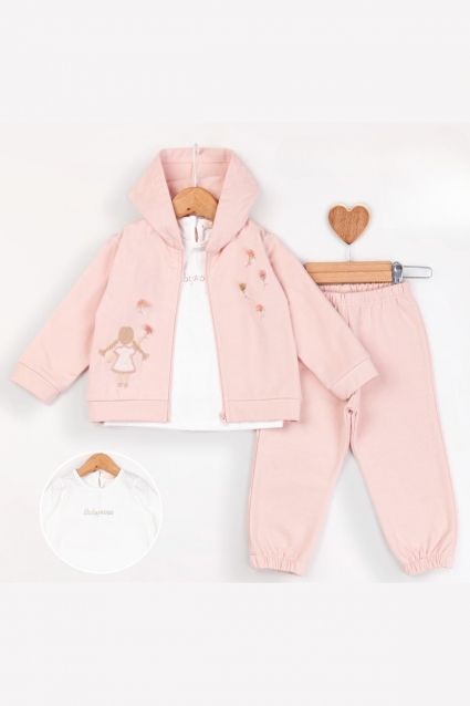 Baby kit for girl long sleeve 3 parts, pink color