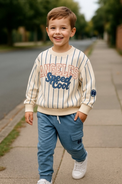 A baby set for a long -sleeved boy, blue color