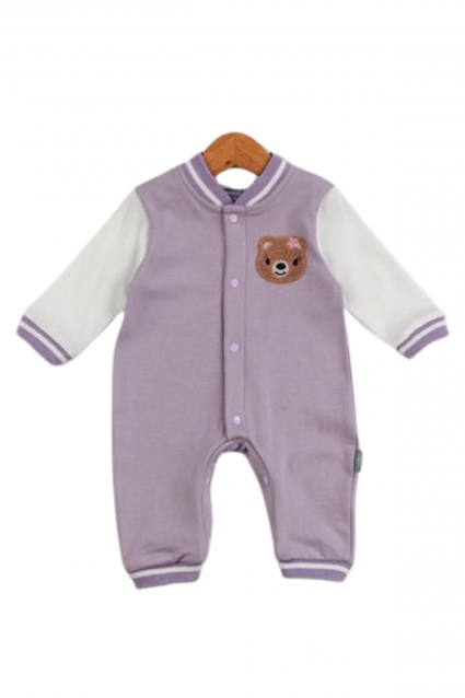 Baby overalls for a long -sleeved girl, purple color
