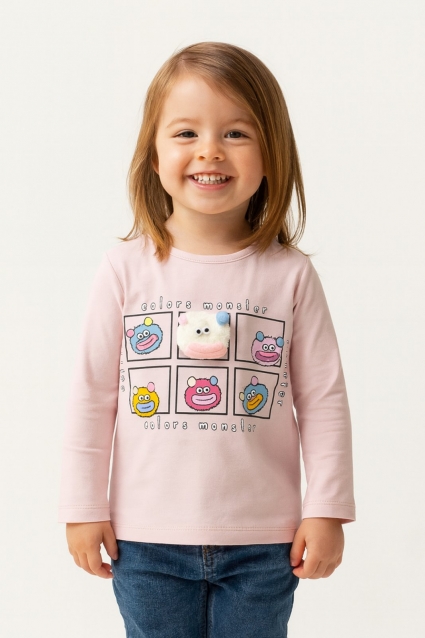 A baby blouse for a long -sleeved girl, a pink color