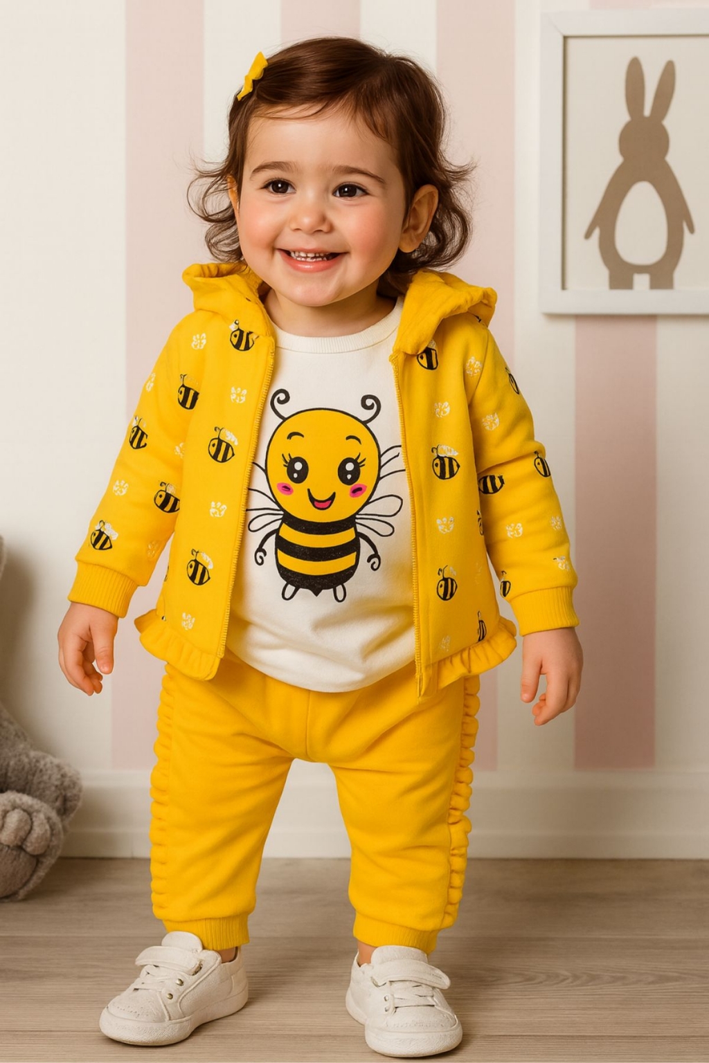 Baby kit for a girl with long sleeve 3 parts, yellow color