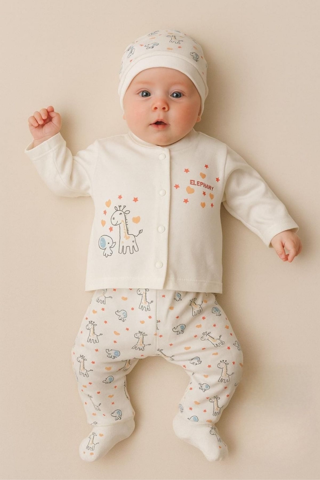 Baby set with long sleeve 3 parts, color ecru