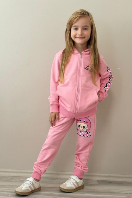 Children`s kit for a girl with a long sleeve, pink color