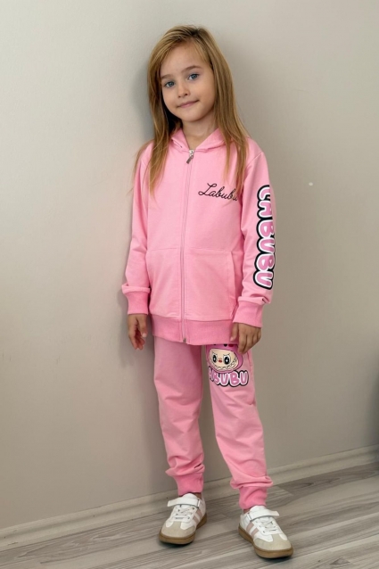 Children`s kit for a girl with a long sleeve, pink color