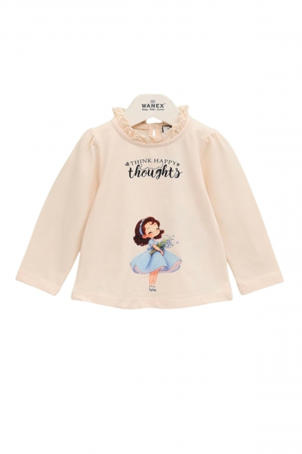 Baby blouse for a girl with a long sleeve, color powder