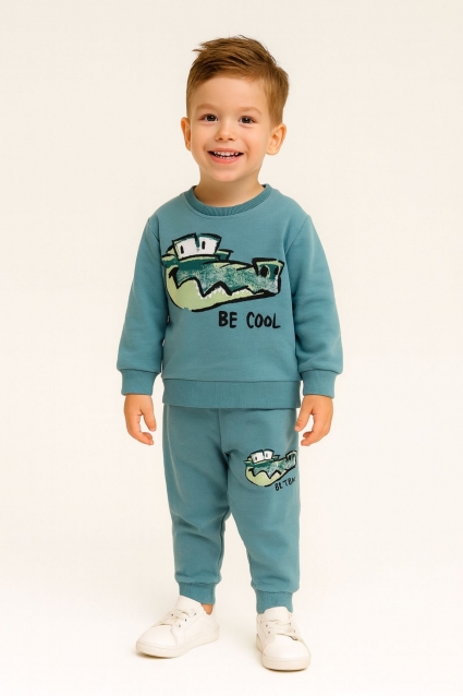 A baby set for a long -sleeved boy, blue color