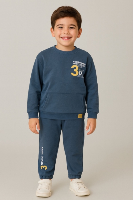 Kids kit for a long sleeve boy, dark blue color