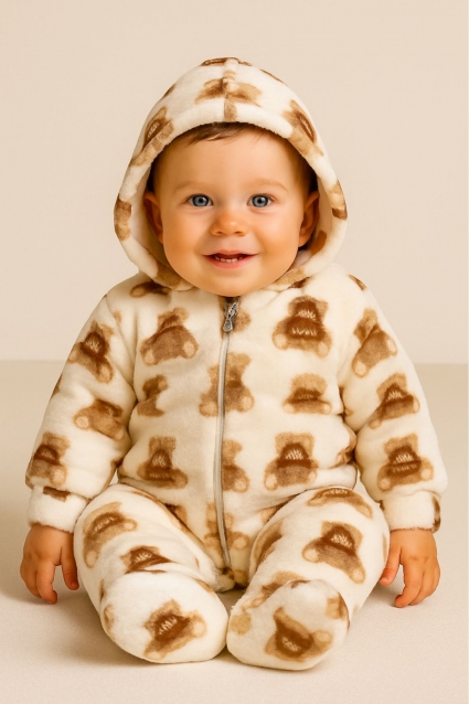 Children`s overalls for a long -sleeved boy, brown color
