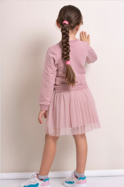 A baby dress with a long sleeve, a color of powder