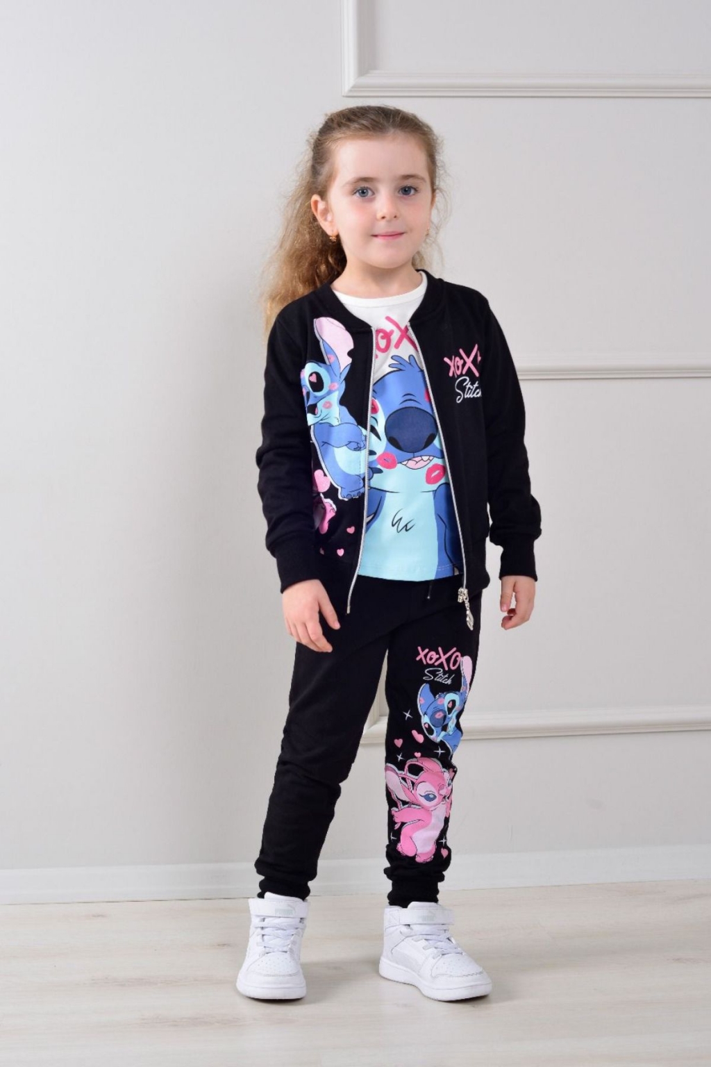 Children`s kit for a girl with long sleeve 3 parts, black color