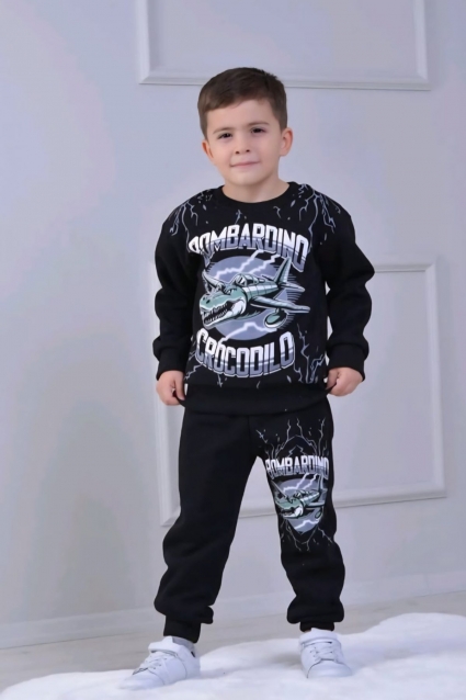 Children`s set for a boy with a long sleeve, black color