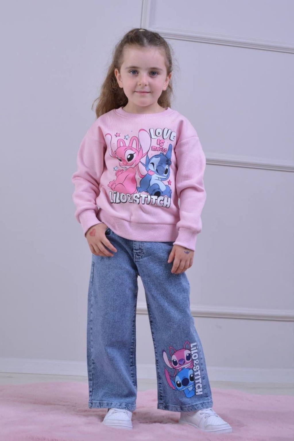 Children`s set for a girl with a long sleeve, pink color