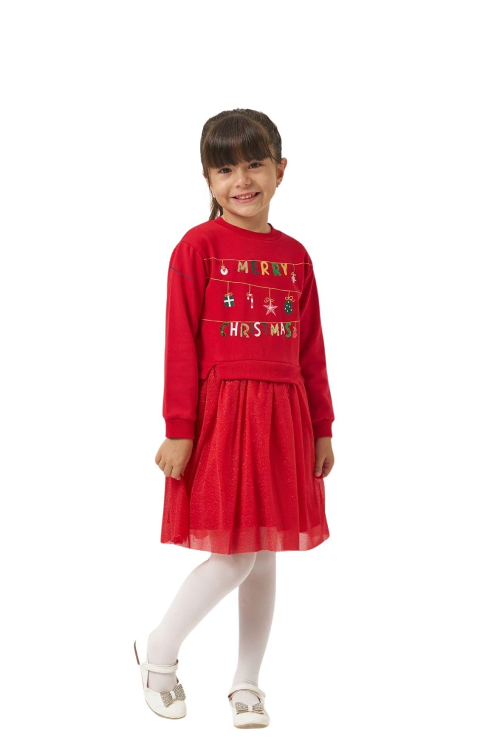 Children`s dress with long sleeves christmas, red color
