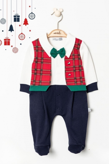Children`s jumpsuit with long sleeves christmas, red color
