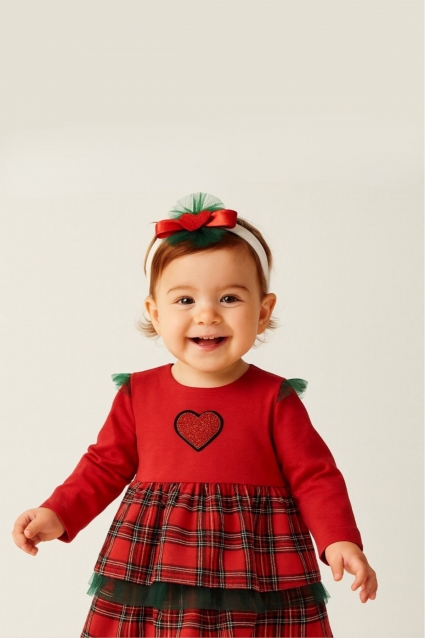 Rochie pentru copii cu maneca lunga de craciun, culoare rosie