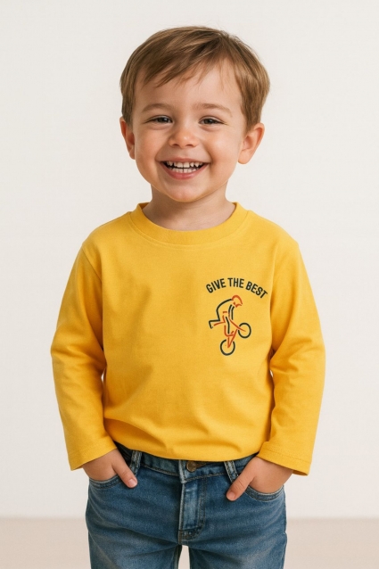 Children`s blouse for a boy with long sleeves, yellow color