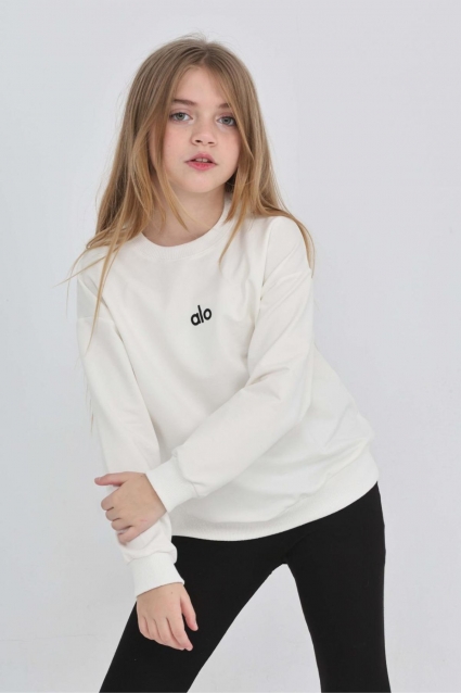 Bluza pentru copii pentru fete cu maneca lunga, culoare ecru