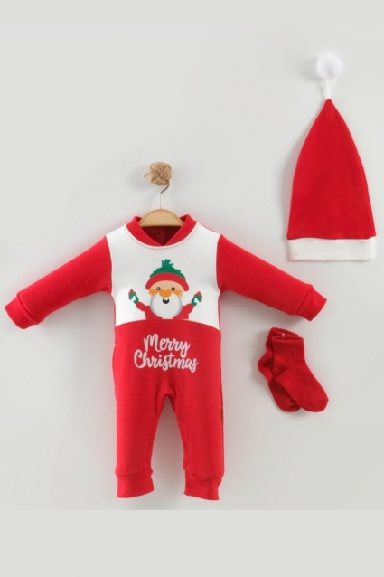 Children`s jumpsuit with long sleeves christmas, red color