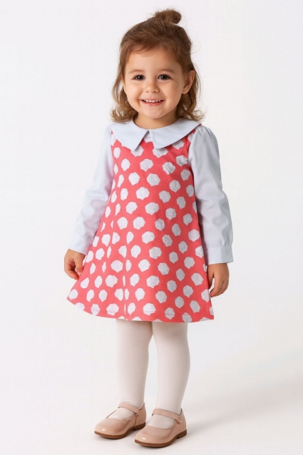 Children`s dress with long sleeves, coral color