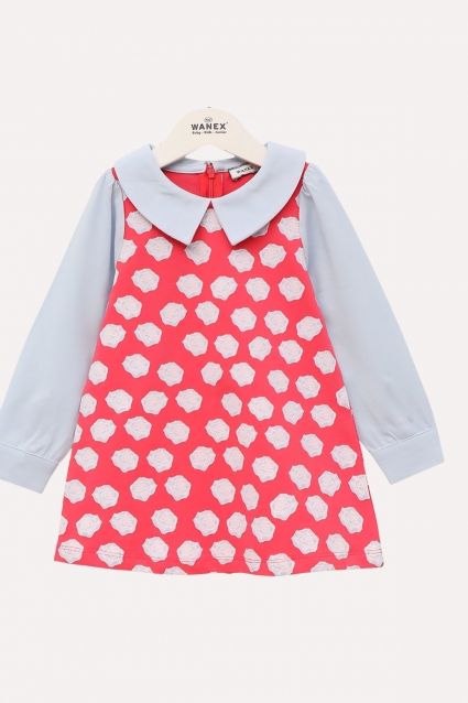 Children`s dress with long sleeves, coral color